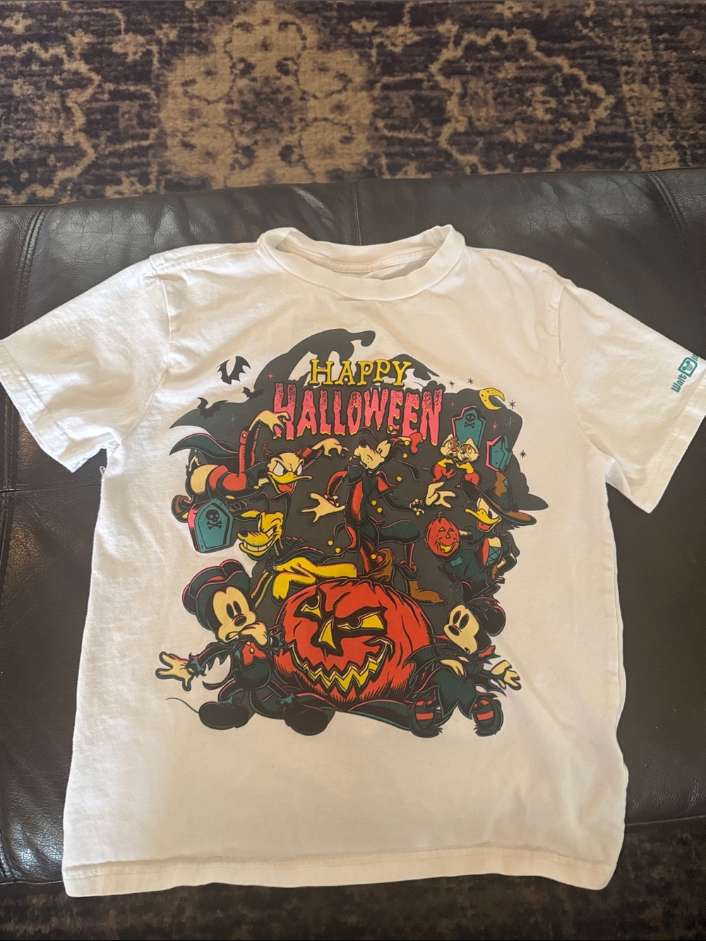 Disney White Halloween Tee with Orange, Yellow, Black and Red Graphic